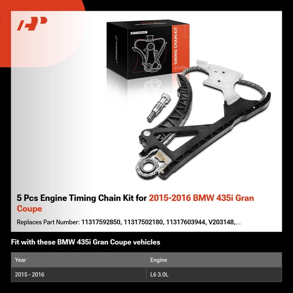 5 Pcs Engine Timing Chain Kit for 2015-2016 BMW 435i Gran Coupe