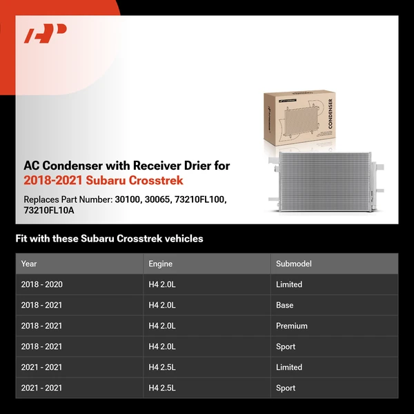 AC Condenser with Receiver Drier for 2018-2021 Subaru Crosstrek