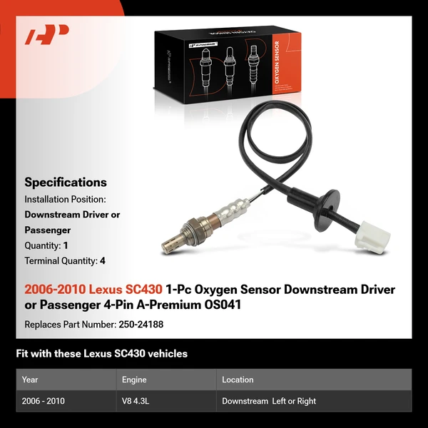 2006-2010 Lexus SC430 1-Pc Oxygen Sensor Downstream Driver or Passenger 4-Pin A-Premium OS041