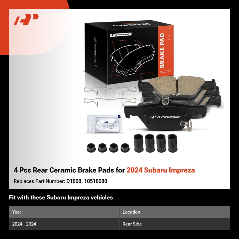 4 Pcs Rear Ceramic Brake Pads for 2024 Subaru Impreza