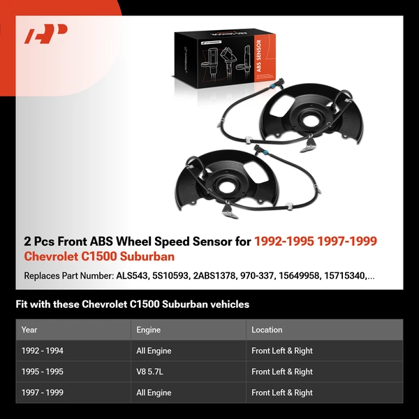 2 Pcs Front ABS Wheel Speed Sensor for 1992-1995 1997-1999 Chevrolet C1500 Suburban