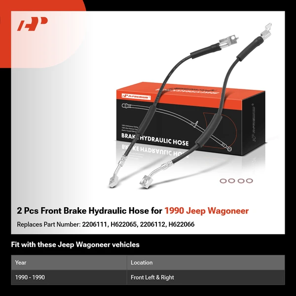 2 Pcs Front Brake Hydraulic Hose for 1990 Jeep Wagoneer