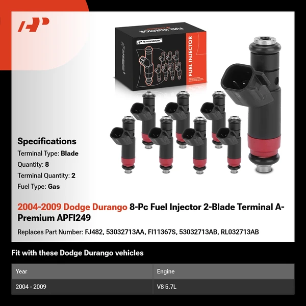 2004-2009 Dodge Durango 8-Pc Fuel Injector 2-Blade Terminal A-Premium APFI249
