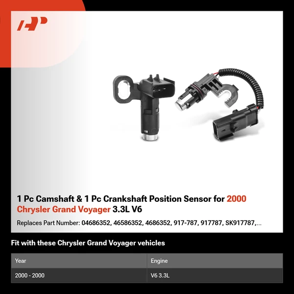 1 Pc Camshaft & 1 Pc Crankshaft Position Sensor for 2000 Chrysler Grand Voyager 3.3L V6