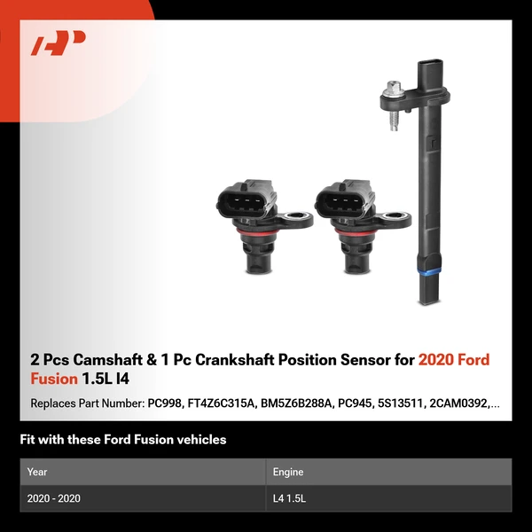 2 Pcs Camshaft & 1 Pc Crankshaft Position Sensor for 2020 Ford Fusion 1.5L l4