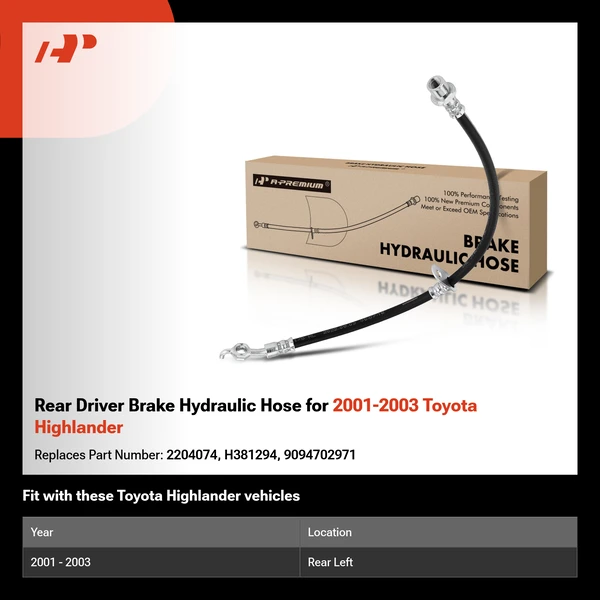 Rear Driver Brake Hydraulic Hose for 2001-2003 Toyota Highlander