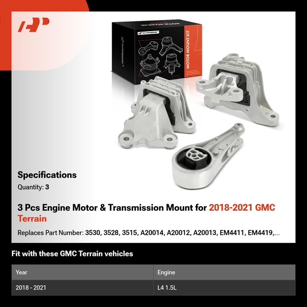 3 Pcs Engine Motor & Transmission Mount for 2018-2021 GMC Terrain