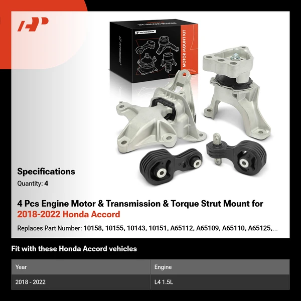 4 Pcs Engine Motor & Transmission & Torque Strut Mount for 2018-2022 Honda Accord