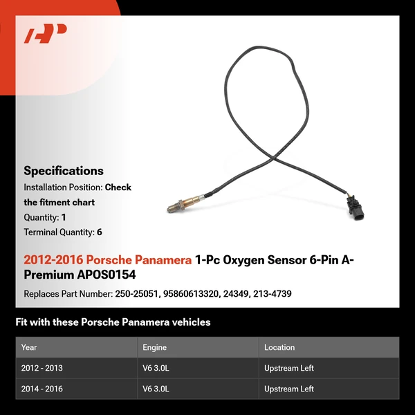 2012-2016 Porsche Panamera 1-Pc Oxygen Sensor 6-Pin A-Premium APOS0154
