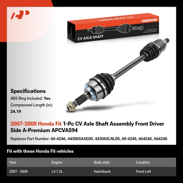 2007-2008 Honda Fit 1-Pc CV Axle Shaft Assembly Front Driver Side A-Premium APCVA594