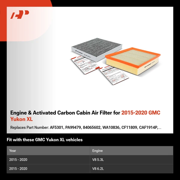 Engine & Activated Carbon Cabin Air Filter for 2015-2020 GMC Yukon XL