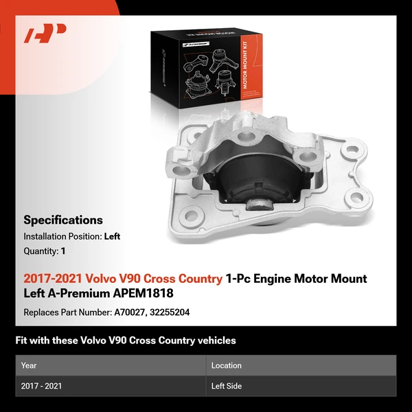 2017-2021 Volvo V90 Cross Country 1-Pc Engine Motor Mount Left A-Premium APEM1818