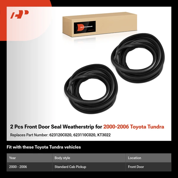 2 Pcs Front Door Seal Weatherstrip for 2000-2006 Toyota Tundra