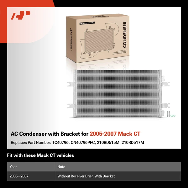 AC Condenser with Bracket for 2005-2007 Mack CT