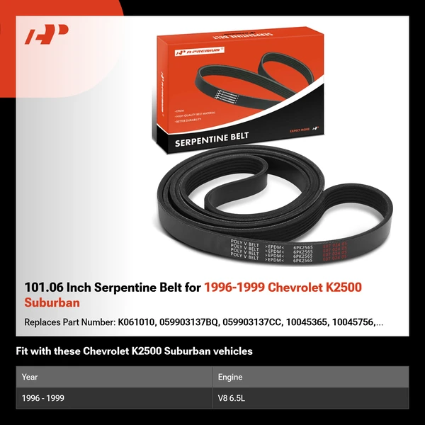 101.06 Inch Serpentine Belt for 1996-1999 Chevrolet K2500 Suburban