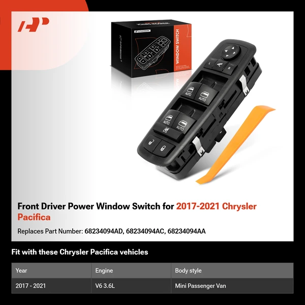 Front Driver Power Window Switch for 2017-2021 Chrysler Pacifica