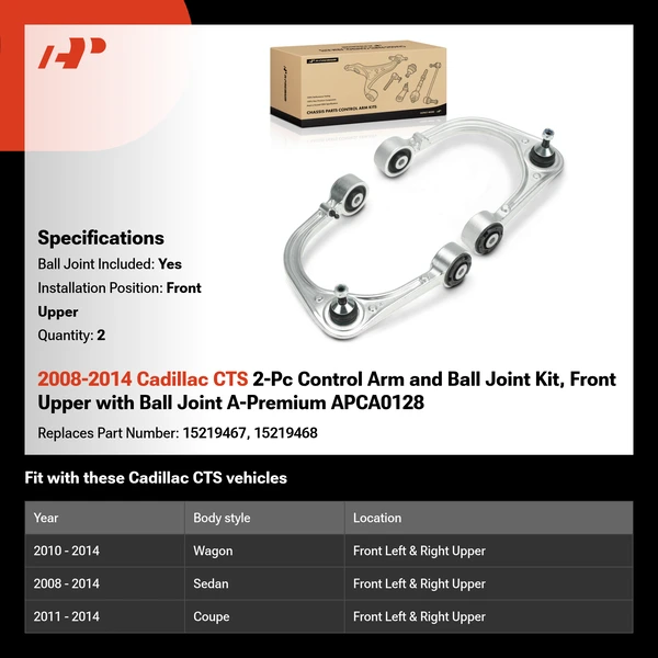 2008-2014 Cadillac CTS 2-Pc Control Arm and Ball Joint Kit, Front Upper with Ball Joint A-Premium APCA0128