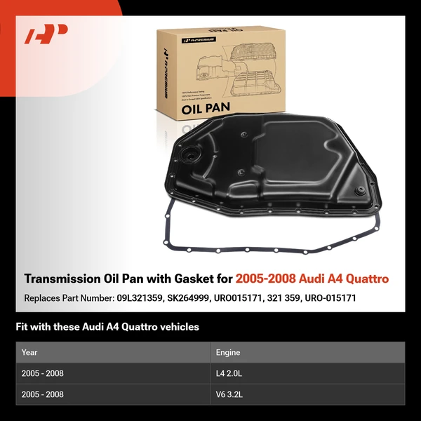 Transmission Oil Pan with Gasket for 2005-2008 Audi A4 Quattro