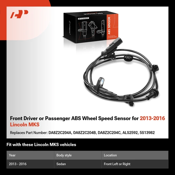 Front Driver or Passenger ABS Wheel Speed Sensor for 2013-2016 Lincoln MKS