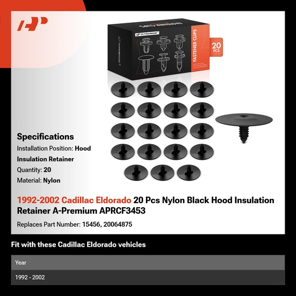 1992-2002 Cadillac Eldorado 20 Pcs Nylon Black Hood Insulation Retainer A-Premium APRCF3453