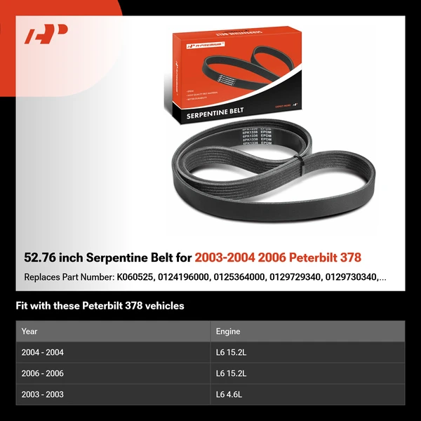 52.76 inch Serpentine Belt for 2003-2004 2006 Peterbilt 378