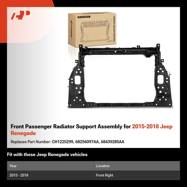 Front Passenger Radiator Support Assembly for 2015-2018 Jeep Renegade