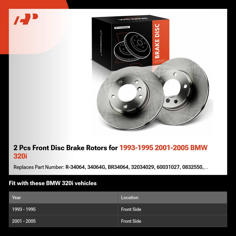 2 Pcs Front Disc Brake Rotors for 1993-1995 2001-2005 BMW 320i
