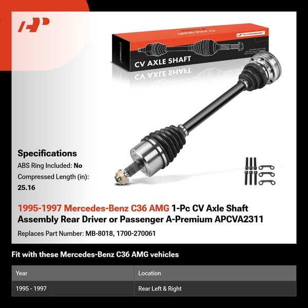 1995-1997 Mercedes-Benz C36 AMG 1-Pc CV Axle Shaft Assembly Rear Driver or Passenger A-Premium APCVA2311