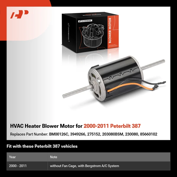 HVAC Heater Blower Motor for 2000-2011 Peterbilt 387