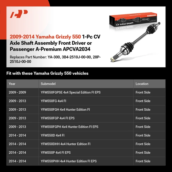 2009-2014 Yamaha Grizzly 550 1-Pc CV Axle Shaft Assembly Front Driver or Passenger A-Premium APCVA2034