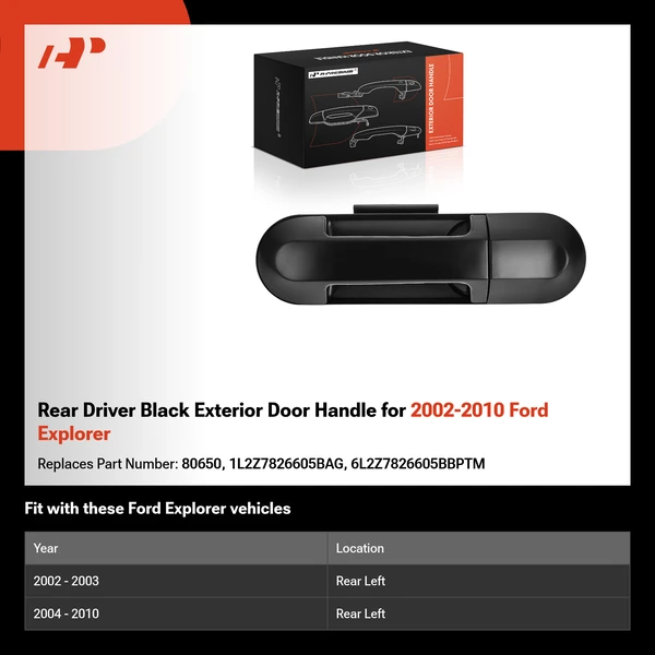 Rear Driver Black Exterior Door Handle for 2002-2010 Ford Explorer