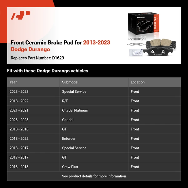 Front Ceramic Brake Pad for 2013-2023 Dodge Durango