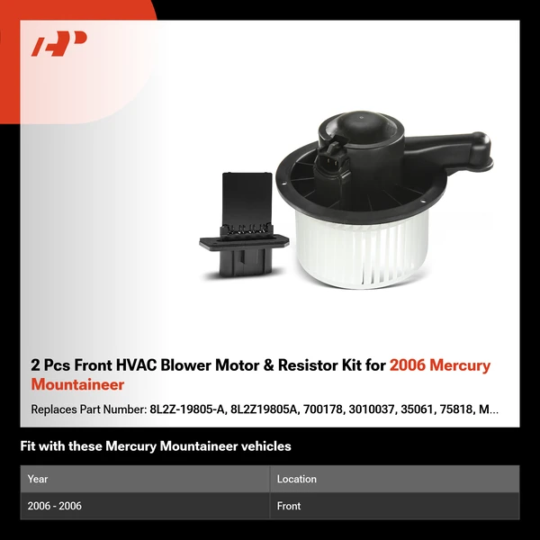 2 Pcs Front HVAC Blower Motor & Resistor Kit for 2006 Mercury Mountaineer