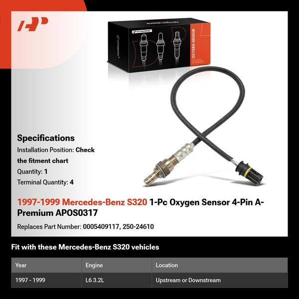 1997-1999 Mercedes-Benz S320 1-Pc Oxygen Sensor 4-Pin A-Premium APOS0317