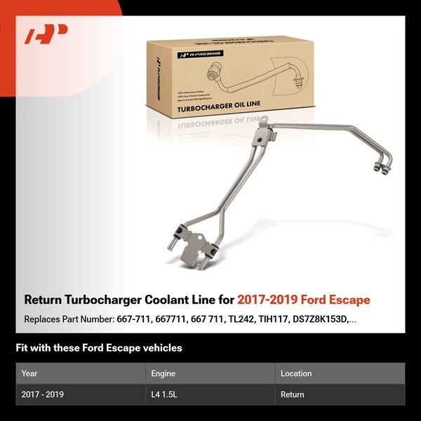 Return Turbocharger Coolant Line for 2017-2019 Ford Escape