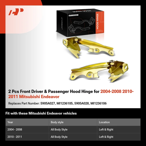 2 Pcs Front Driver & Passenger Hood Hinge for 2004-2008 2010-2011 Mitsubishi Endeavor
