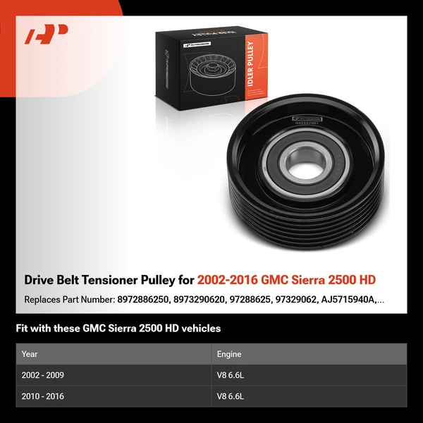 Drive Belt Tensioner Pulley for 2002-2016 GMC Sierra 2500 HD