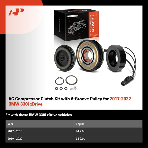 AC Compressor Clutch Kit with 6-Groove Pulley for 2017-2022 BMW 330i xDrive