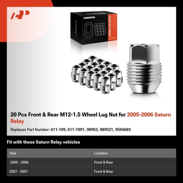 20 Pcs Front & Rear M12-1.5 Wheel Lug Nut for 2005-2006 Saturn Relay