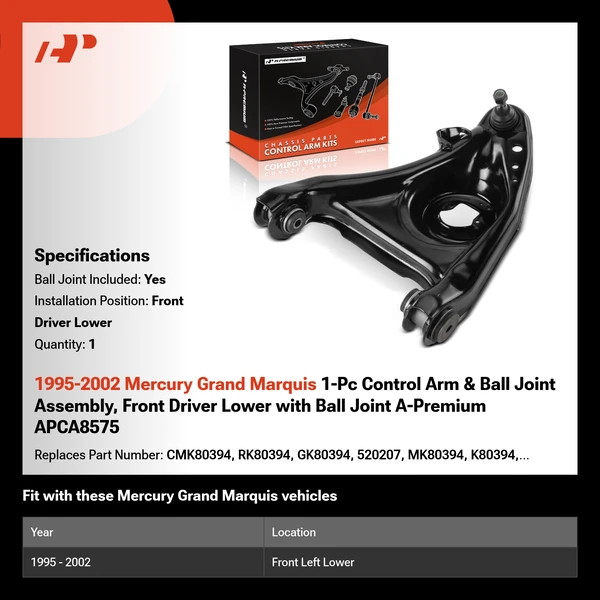1995-2002 Mercury Grand Marquis 1-Pc Control Arm & Ball Joint Assembly, Front Driver Lower with Ball Joint A-Premium APCA8575