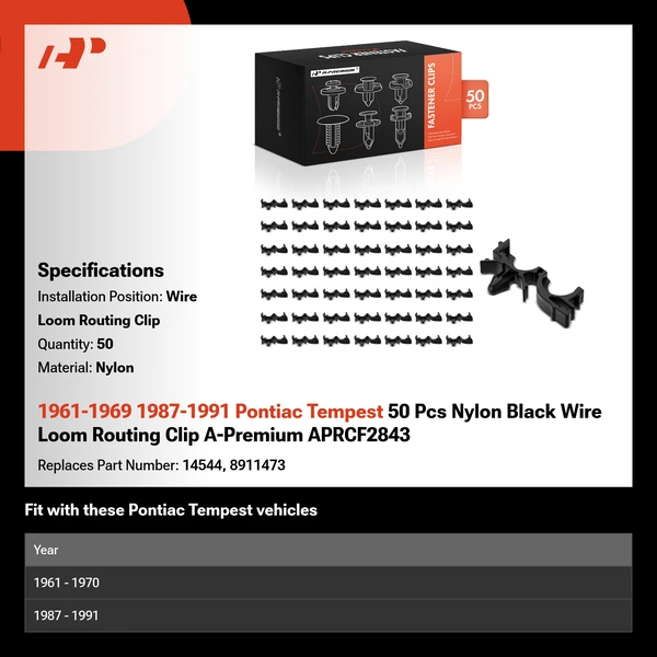 1961-1969 1987-1991 Pontiac Tempest 50 Pcs Nylon Black Wire Loom Routing Clip A-Premium APRCF2843