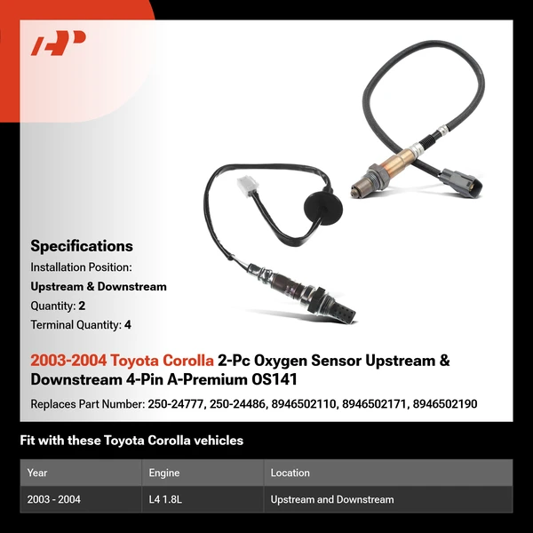 2003-2004 Toyota Corolla 2-Pc Oxygen Sensor Upstream & Downstream 4-Pin A-Premium OS141
