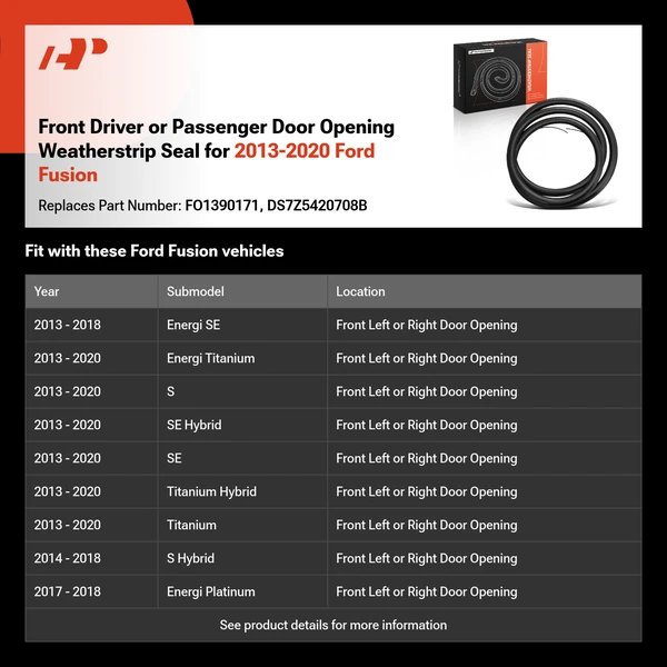 Front Driver or Passenger Door Opening Weatherstrip Seal for 2013-2020 Ford Fusion