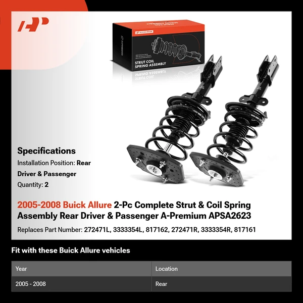 2005-2008 Buick Allure 2-Pc Complete Strut & Coil Spring Assembly Rear Driver & Passenger A-Premium APSA2623