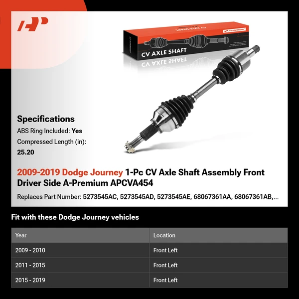 2009-2019 Dodge Journey 1-Pc CV Axle Shaft Assembly Front Driver Side A-Premium APCVA454