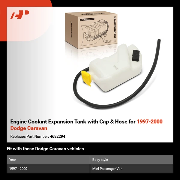 Engine Coolant Expansion Tank with Cap & Hose for 1997-2000 Dodge Caravan