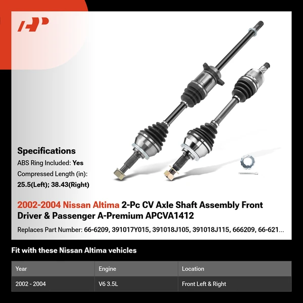 2002-2004 Nissan Altima 2-Pc CV Axle Shaft Assembly Front Driver & Passenger A-Premium APCVA1412