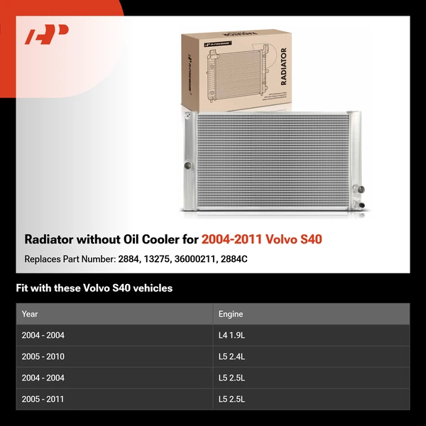 Radiator without Oil Cooler for 2004-2011 Volvo S40