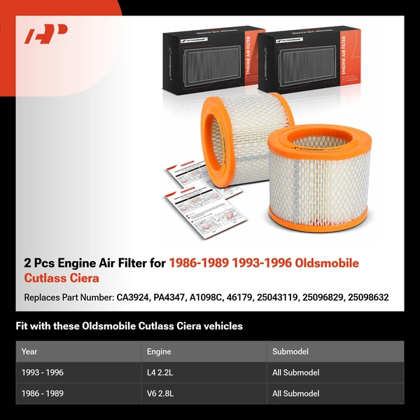 2 Pcs Engine Air Filter for 1986-1989 1993-1996 Oldsmobile Cutlass Ciera