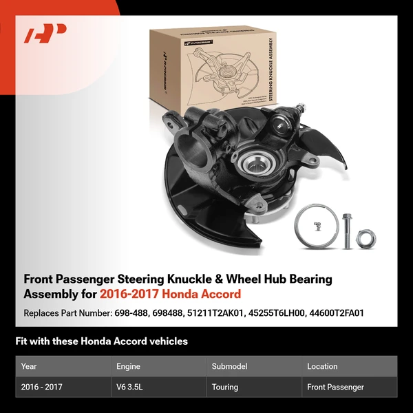 Front Passenger Steering Knuckle & Wheel Hub Bearing Assembly for 2016-2017 Honda Accord